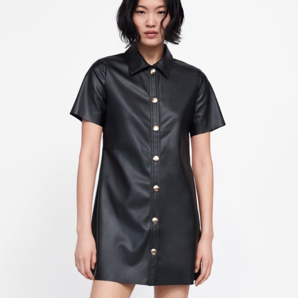 Zara faux leather Button down dress